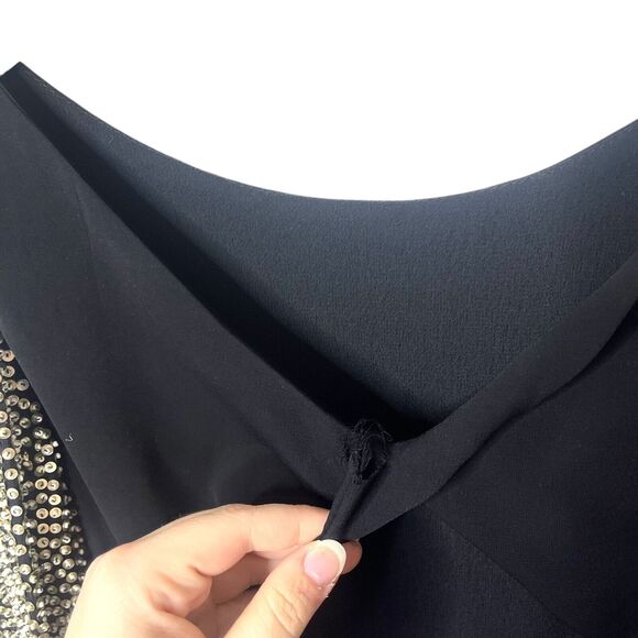 Parker Sequin Sleeve Open Back Cocktail Mini Dress Boat Neck Black Large - Picture 10 of 14